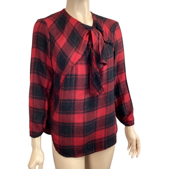 Zara Woman Black & Red Plaid Checkered Top size small Vintage‎ & Wool Look - Picture 3 of 7